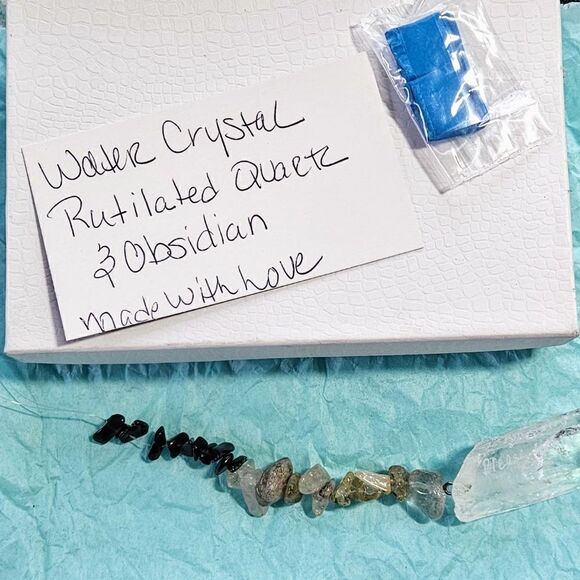 Rutilated Quartz & Obsidian Lumurian Quartz Hand Made Window Water Crystal L8 - Picture 6 of 6